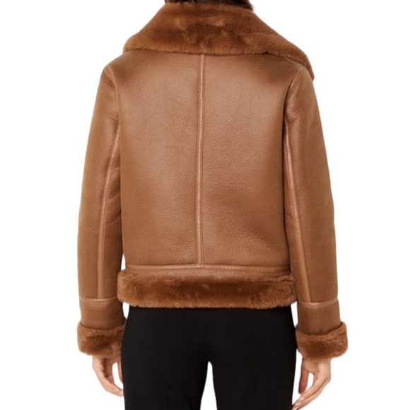 NWOT House of Harlow 1960 x Revolve Brown Leather Shearling Jacket Aviator XS - Picture 2 of 7